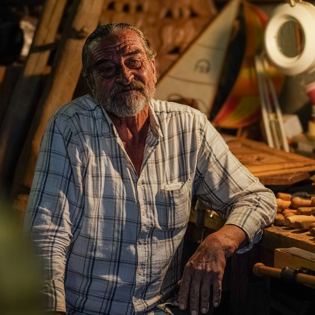 Weaver beside a loom in Lisbon.